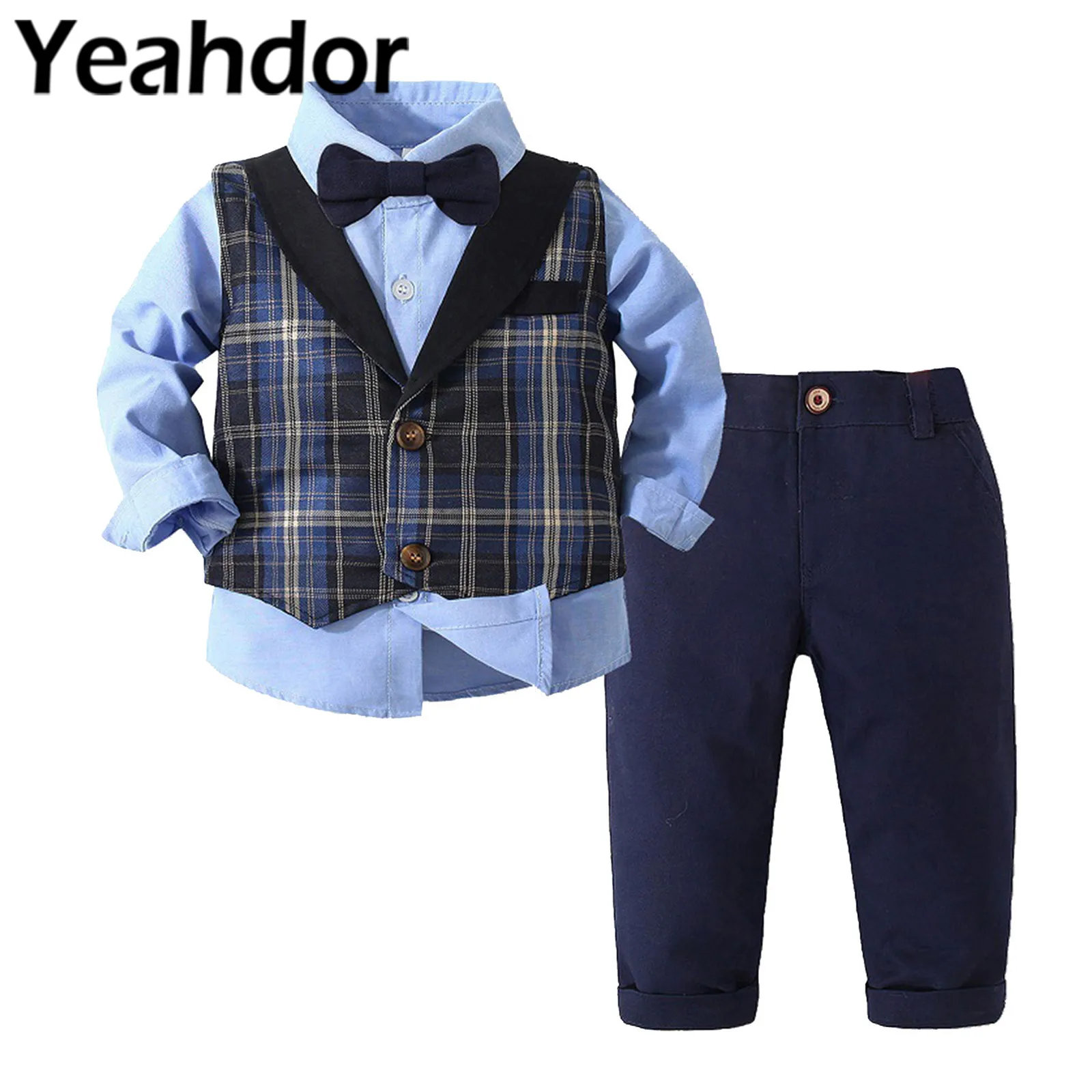 

4Pcs Kids Boys Gentleman Outfit Plaid Clothes Set Wedding Birthday Party Children Baby Dress Suit Spring Autumn Formal Wear