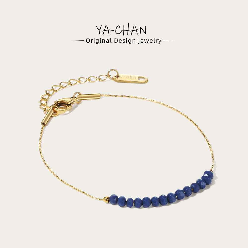 

YACHAN Stainless Steel Beaded Chain Splice Bracelets for Women 14K Gold Plated Chains Bracelet Acrylic Beads Trendy Jewelry Gift