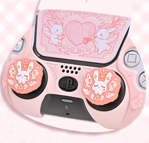 Розовый силиконовый чехол для Sony Dualsense 5 Caysolle Cute Bunny