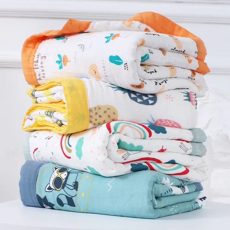 Toddler Blankets Girls Boys Soft Lightweight Baby Blanket Quilt Cartoon Astronaut 6 Breathable Layers Baby Gauze Blanket