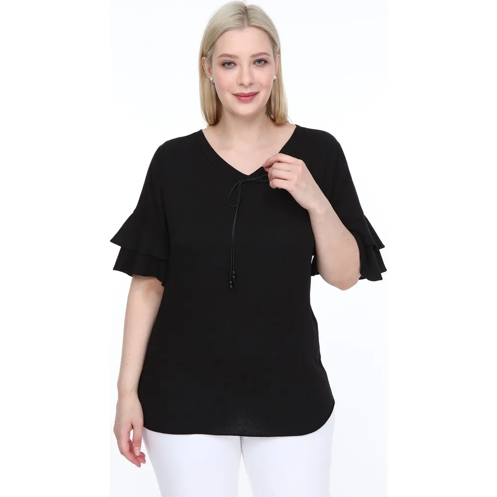 

Lir Women Large Size Flounces Sleeve Blouse Black L2319