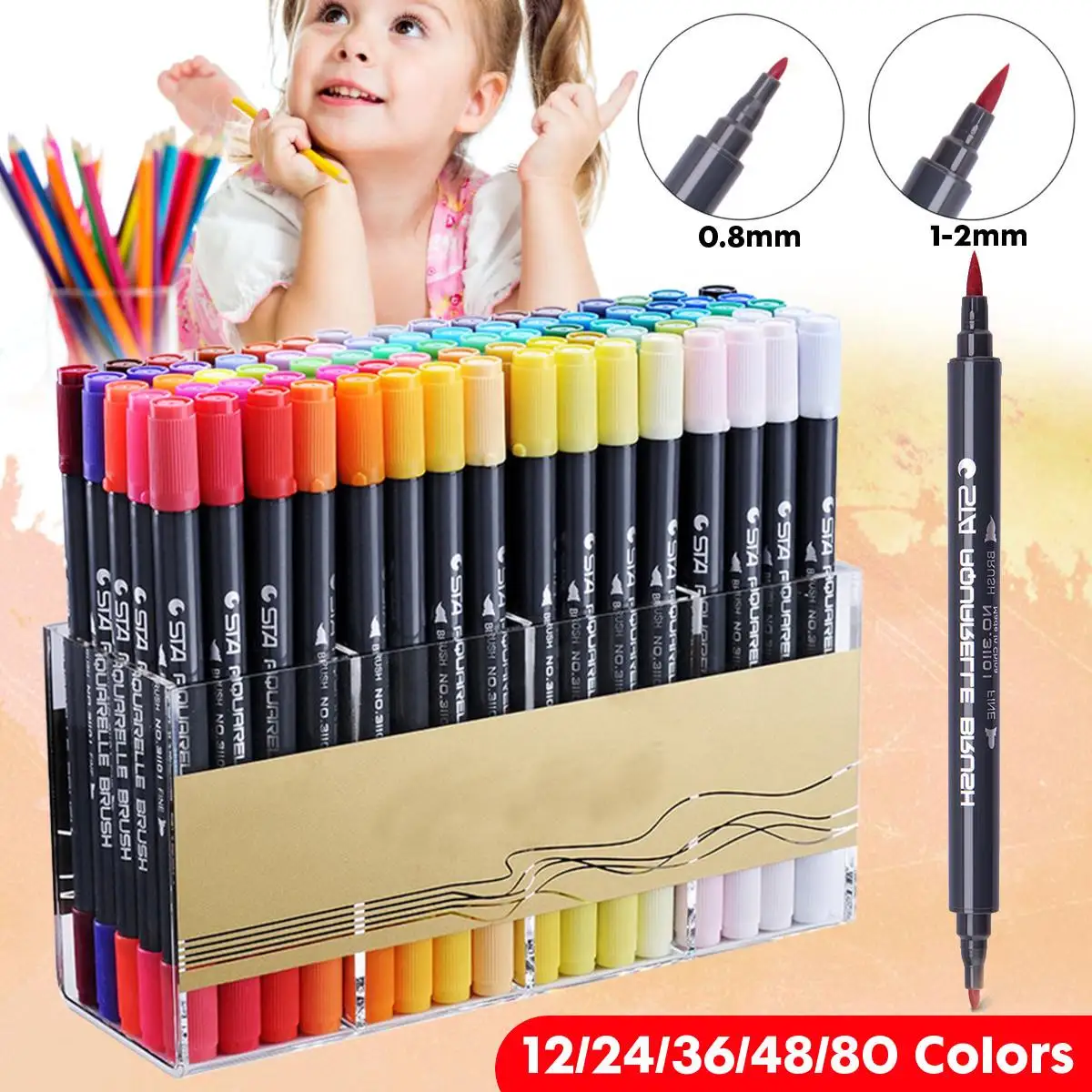 

12/24/36 Colors Watercolor Brush Dual Tips Marker Pen Set with Fineliner Tip Fabricolor For Drawing Design Art Marker Supplies