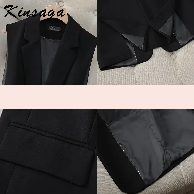 Корейский черный хаки коричневый пиджак жилет с v-образным вырезом без рукавов