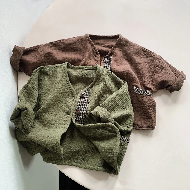 

Children's cardigan jacket girls' pure cotton V-neck long-sleeved shirt boys' sweater coat