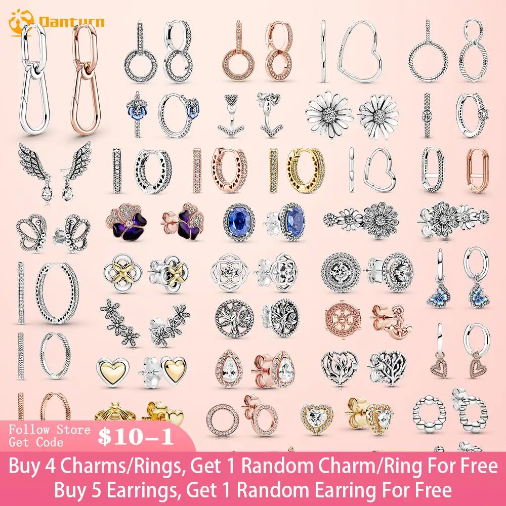 

2022 925 Sterling Silver Stud Earrings Statement Halo Family Tree Daisy Pansy Stud Earrings Pave Heart Butterfly Hoop Earrings