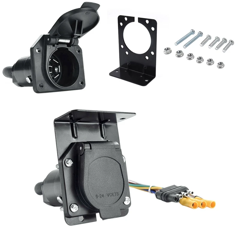 

12V 4-Way Flat To 7 Way Round RV Blade Wiring Adapter Trailer Hitch Plug With Bracket Trailer Adapter Tool