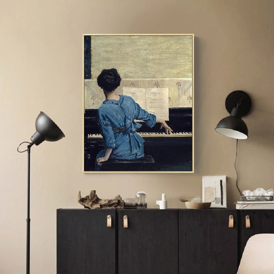 

Vintage Play Piano Girls Poster Figure Canvas Painting POP Wall Art Pictures on Canvas for Living Room Gallery Home Decoration