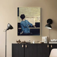 vintage play piano girls poster figure canvas painting pop wall art pictures on canvas for living room gallery home decoration