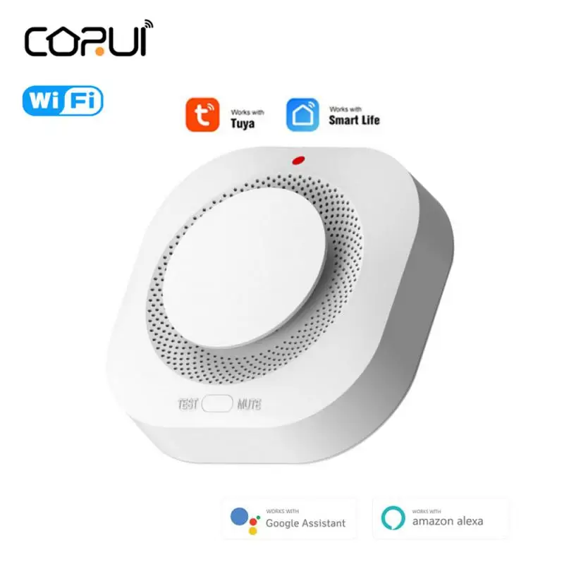 

CORUI Tuya WIFI Smoke Detector Sensor Fire Protection Home Security Alarm Smart Life Alexa Google Home Remote Control