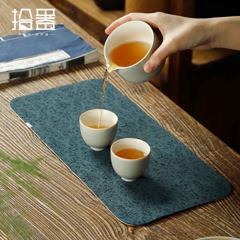 

Household jacquard dry bubble mat Chinese embroidery table flag retro cotton hemp small tea mat Zen tea table cloth mat thermal