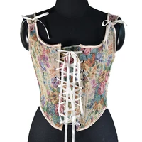 floral print tank tops corset vest outwear daily sexy gothic clothes espartilho short bustier korsett overbust corsetto gorsets