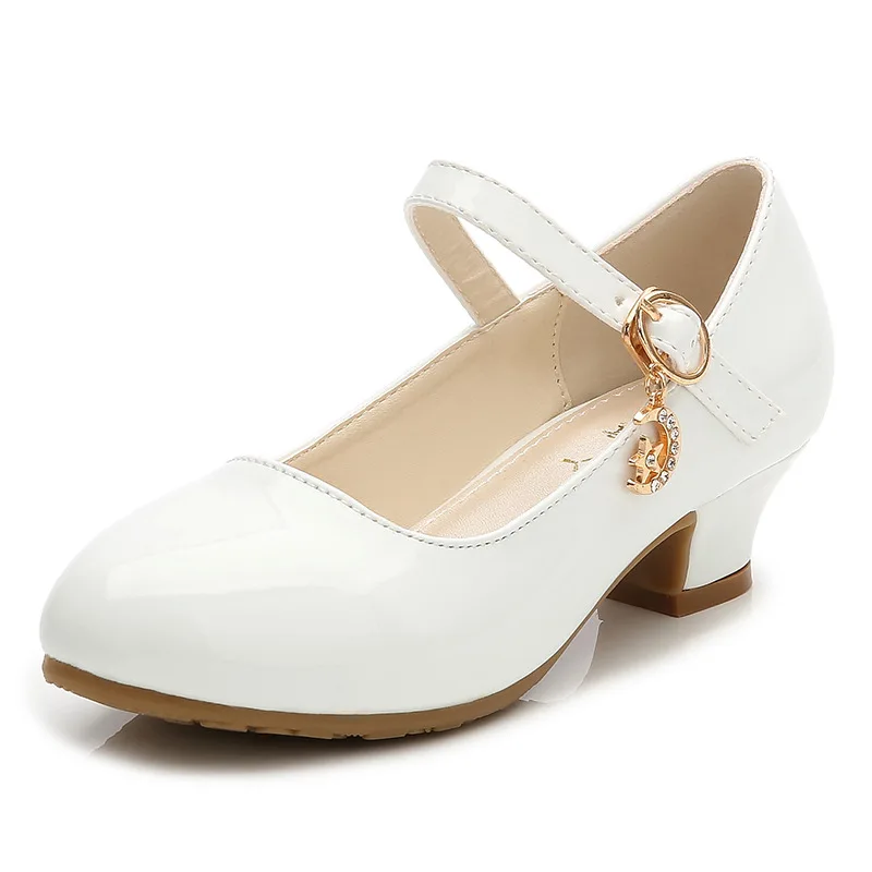

Children's Leather Shoes Spring Autumn New Patent Leather Girls High-heeled Princess Shoes Student White Party Performance Shoes