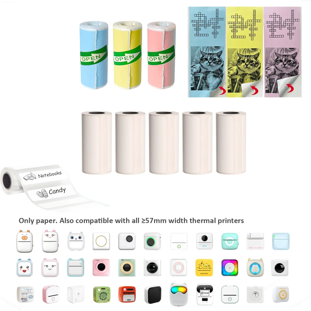 57mmSticker Thermal Paper Self-adhesive Thermal Printing Paper Mini ...
