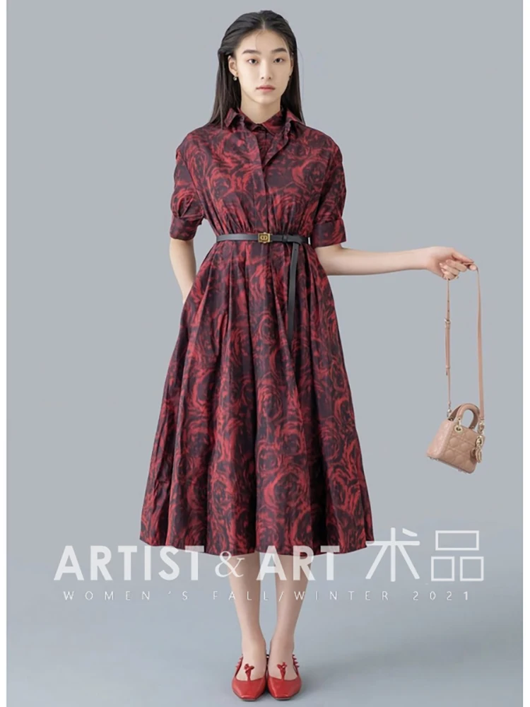 

[Предоставляется label】 2022 летнее женское модное дизайнерское облегающее винтажное платье А-силуэта с цветочным принтом розы и поясом