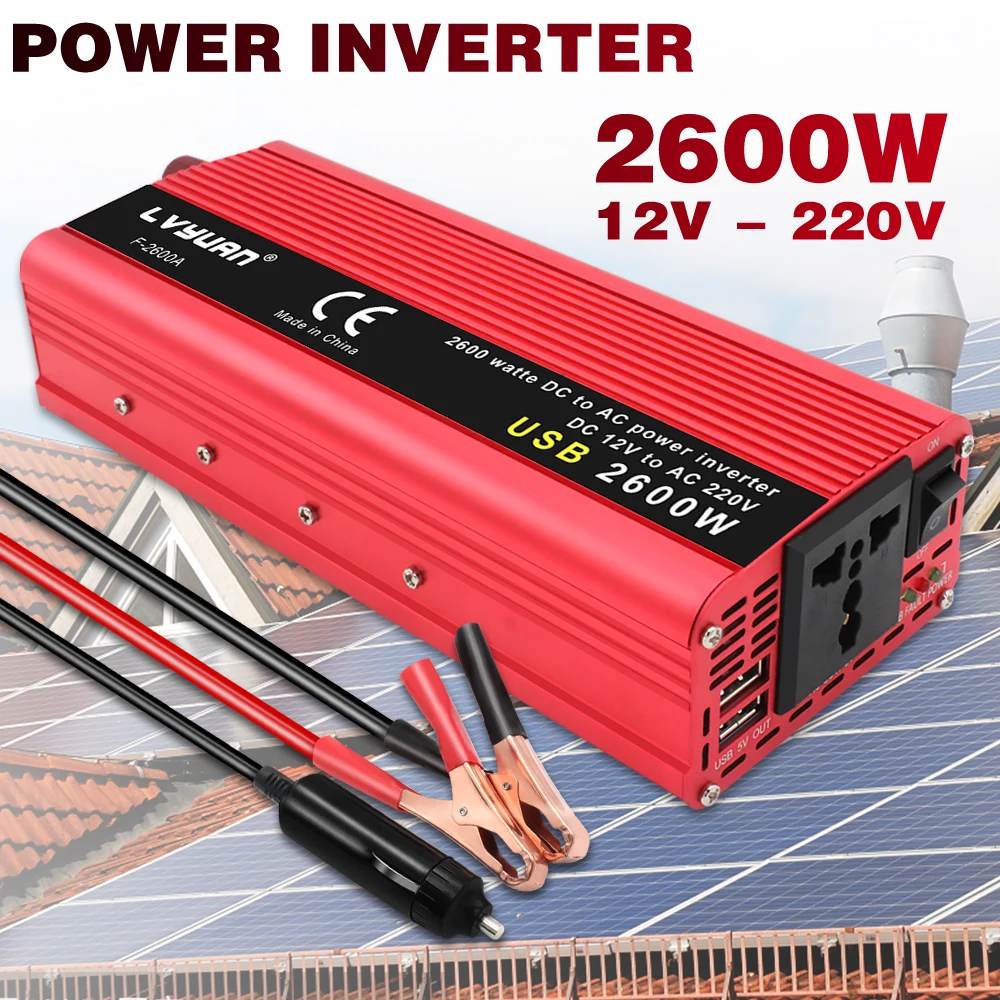 2600W Inverter 12V to 220V 230V voltage converter transformer car cigarette lighter dual USB Universal Socket auto accessories 2600W Inverter 12V to 220V 230V voltage converter transformer car cigarette lighter dual USB Universal Socket auto accessories