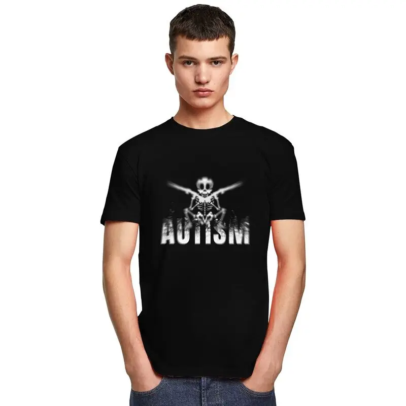 Фото Мужская футболка Aspergers Asd Autism Skeleton Meme с короткими рукавами для отдыха, модная футболка свободного покроя, футболка из 100% хлопка №5