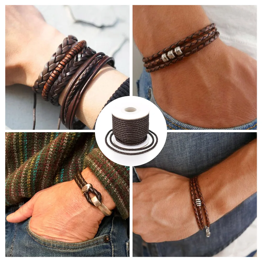 10m/roll 3mm Round Braided Cowhide Cords Black Brown Leather Cord String Rope for Bracelet Necklace Jewelry Making Accessories