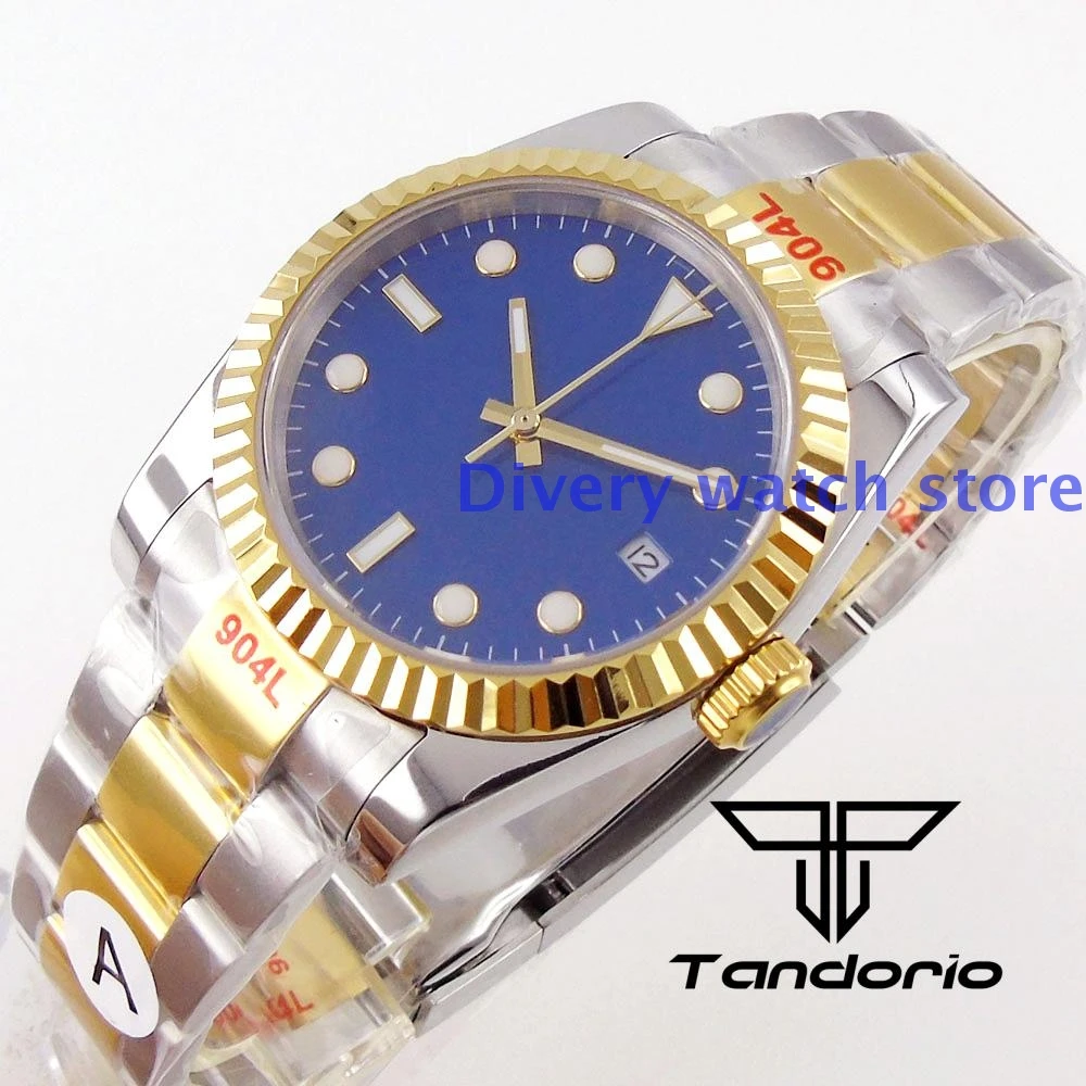 

Two Tone Band Date Window 316L Gold Plated 36mm/40mm Sapphire Men's Automatic Watch Japan Miyota 8215 Blue Face Fix Bezel Oyster