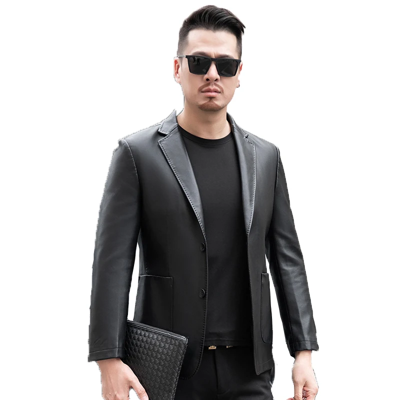 

Men's Ecological Sheepskin Casual Suit Coat Spring Autumn Super Fiber Leather Suit Men's Leather Jackets Business, Sizes M-4XL