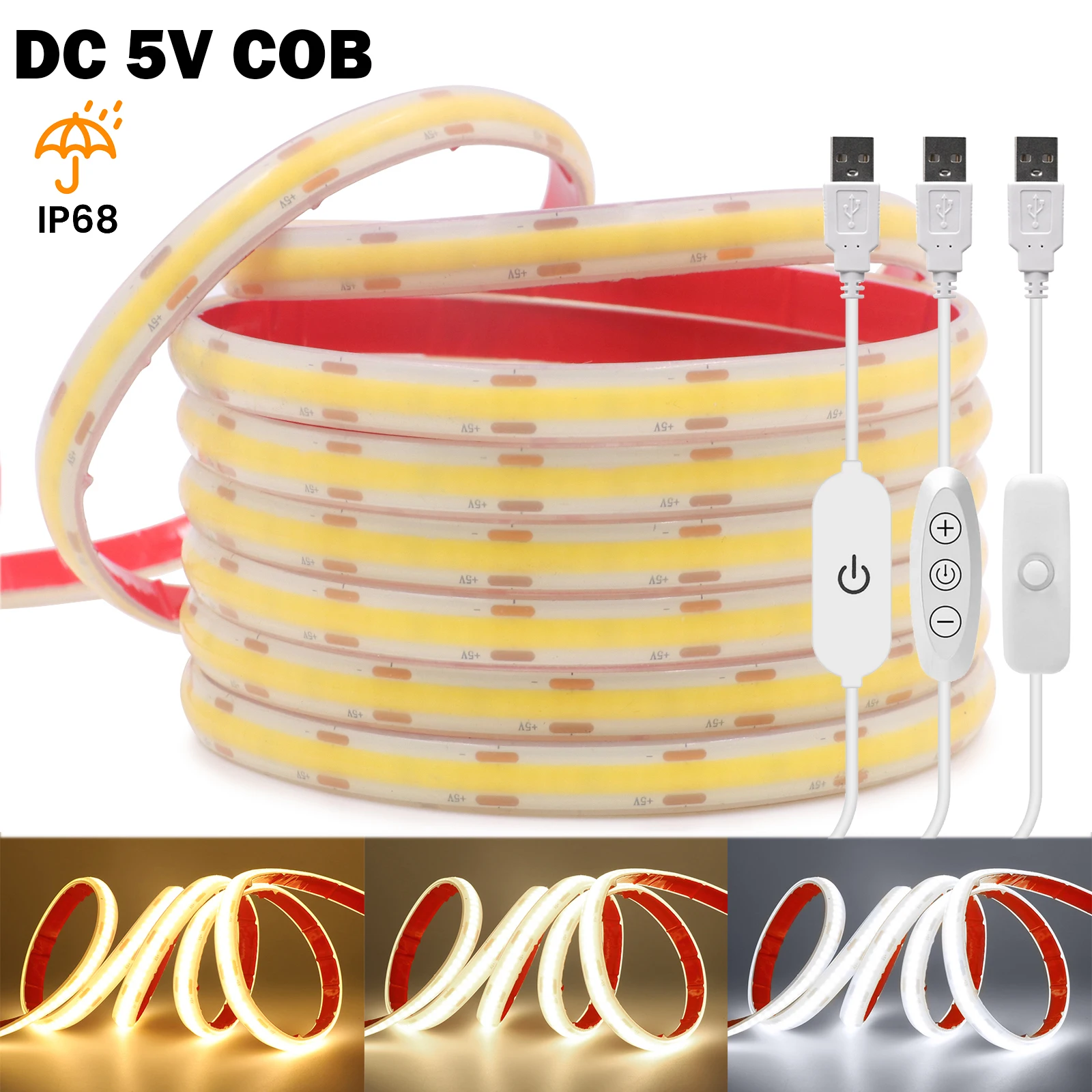 5V COB LED Strip IP68 Waterproof 320Leds/m RA90 Dimmable Linear Lighting 3000K 4000K 6000K for PC TV Backlight