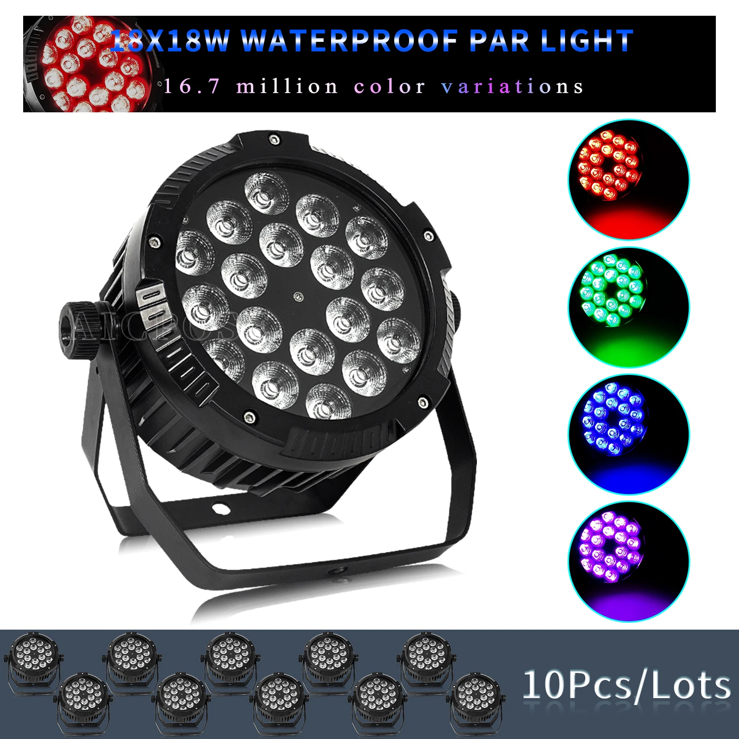 

10Pcs/Lots Waterproof RGBWA UV 6 in 1 18x18W LED Light Outdoor Stage Flat Spotlight DJ Disco Professional Stage Lighting