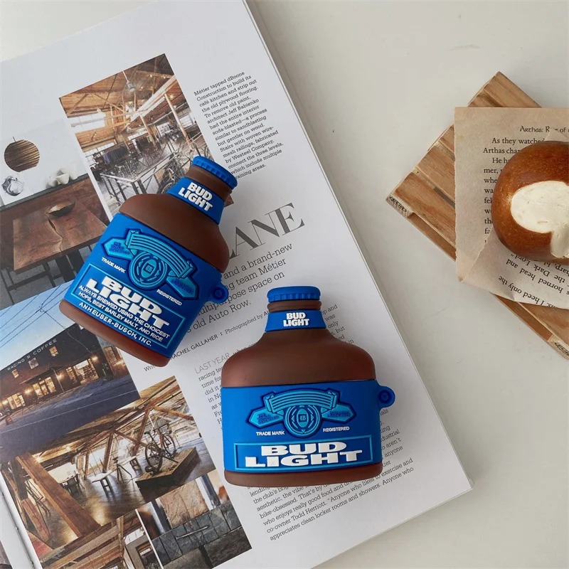 

3D чехол для наушников Airpods 1 2, силиконовый мягкий защитный чехол для наушников в виде бутылки пива, чехол для Apple Airpods Pro, чехол для зарядки