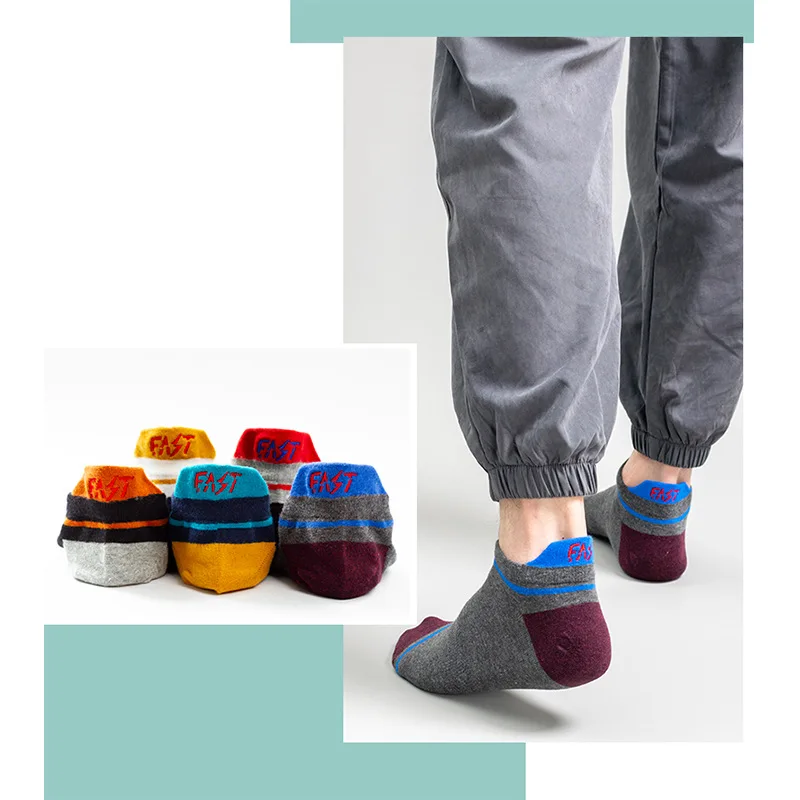 5 pairs of new casual ankle socks fashion colorful Harajuku color matching pure cotton men's socks happy men socks size eu39-44