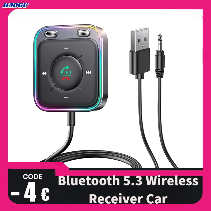 Автомобильный адаптер Haogu Bluetooth 5.3 с беспроводным приемником улучшенное двойное