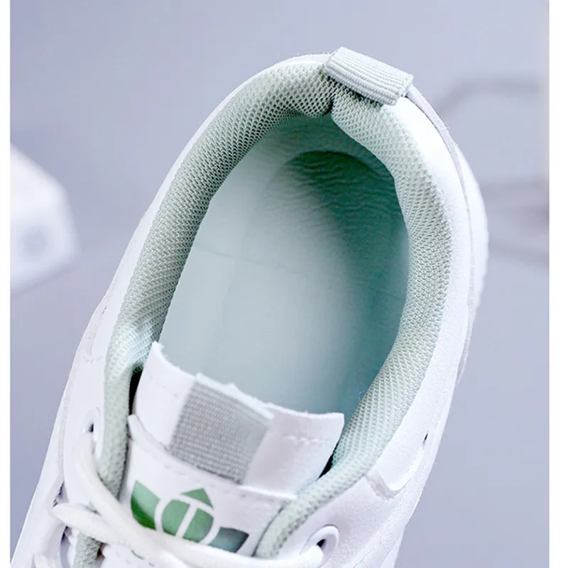 White Women Sneakers Fashion Breathable Leather Flat Shoes Woman Outdoor Lace Up Vulcanized Shoes Platform Sneakers Zapatos