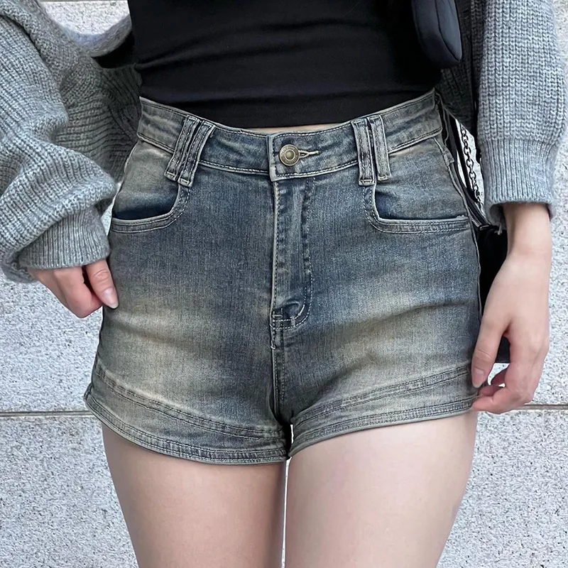 Women Fashion High Waisted Rolled Denim Shorts Vintage Summer Casual Pocket Short Jeans Ladies Hotpants Shorts 2023