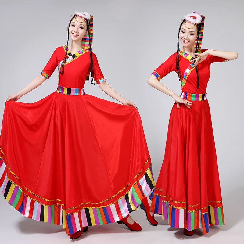 Chinese Traditional Costume Stage Dance Wear Folk Costumes Performance Festival Tibetan Outfit Long Skirts for Women Dancing