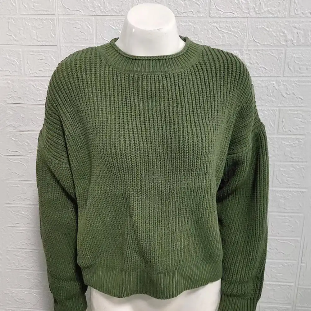 

Trendy Crop Sweater Loose Fit Warm Knitted Sweater Women Elegant Solid Cropped Knitted Sweater