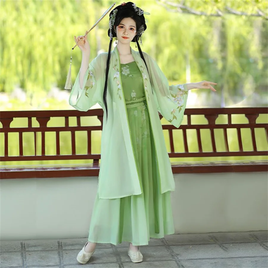 Женское платье Hanfu в китайском традиционном стиле зеленое пол с квадратным