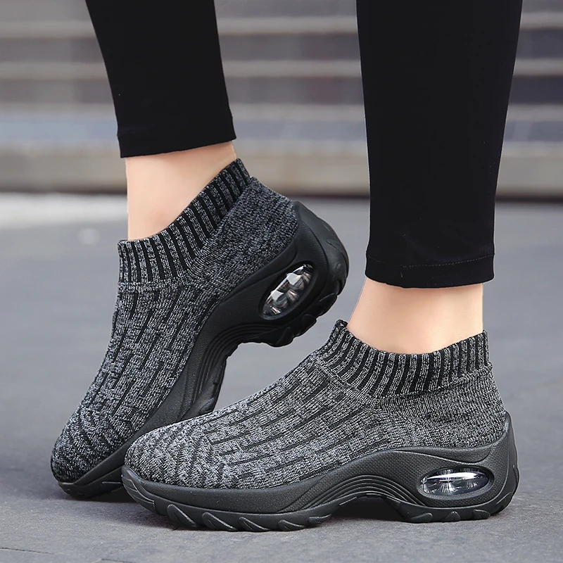 Sneakers Ladies Walking Shoes Casual Wedge Heels Fashion Rocking Shoes Air Cushion Tennis Soft Sole Socks Shoes