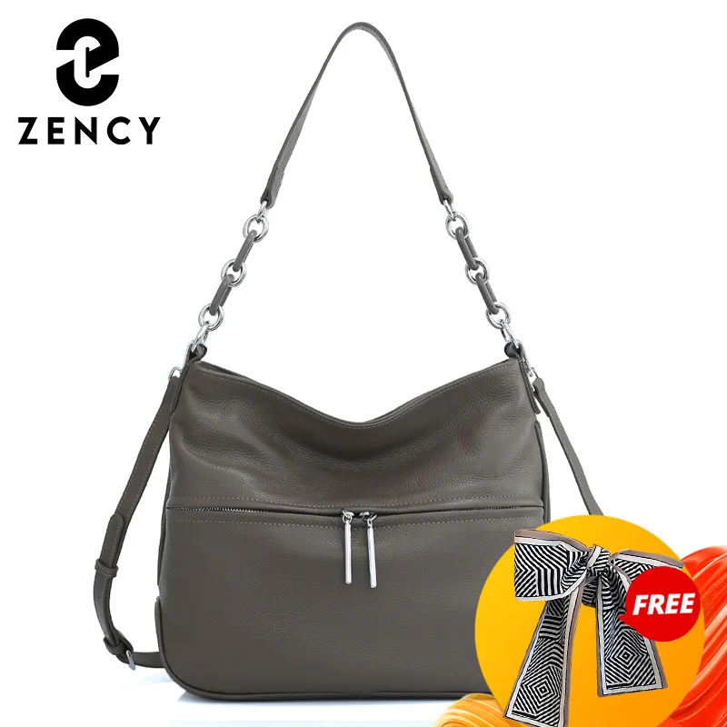 Zency Soft Cowhide Leather Winter Women's Shoulder Bag Casual Commuter High Capacity Female Crossbody Handbag Vintage Shopper