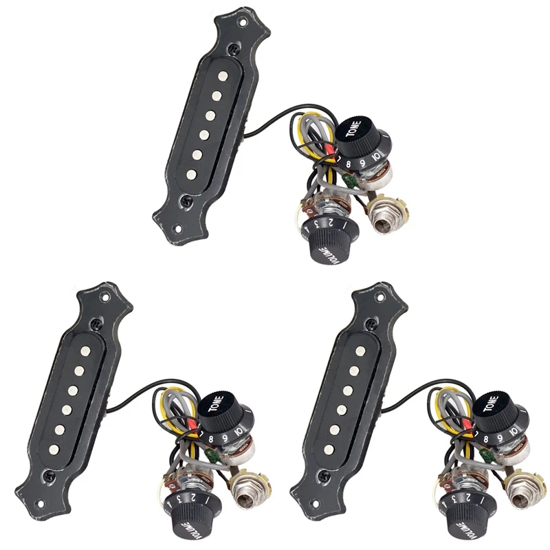 

3X MI0301 Prewired Guitar Sound Hole Pickup Wiring Harness For 4 & 6 String Cigar Box, Black