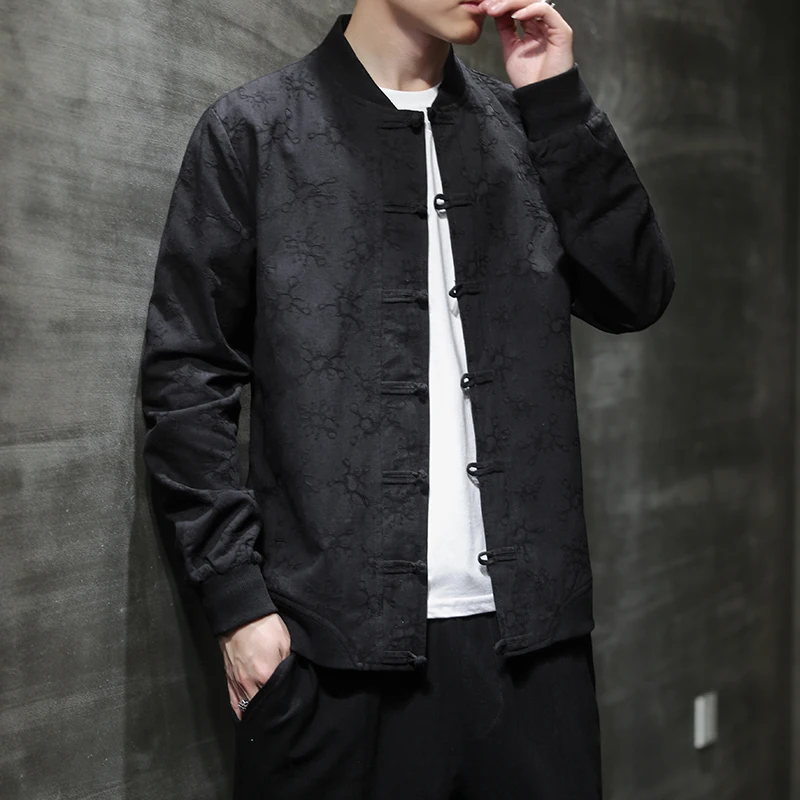 

2022 New Traditional Chinese Style Jacket Coat Men Cotton Linen Loose Mens Jackets Solid Casual Coat Male Plus Size