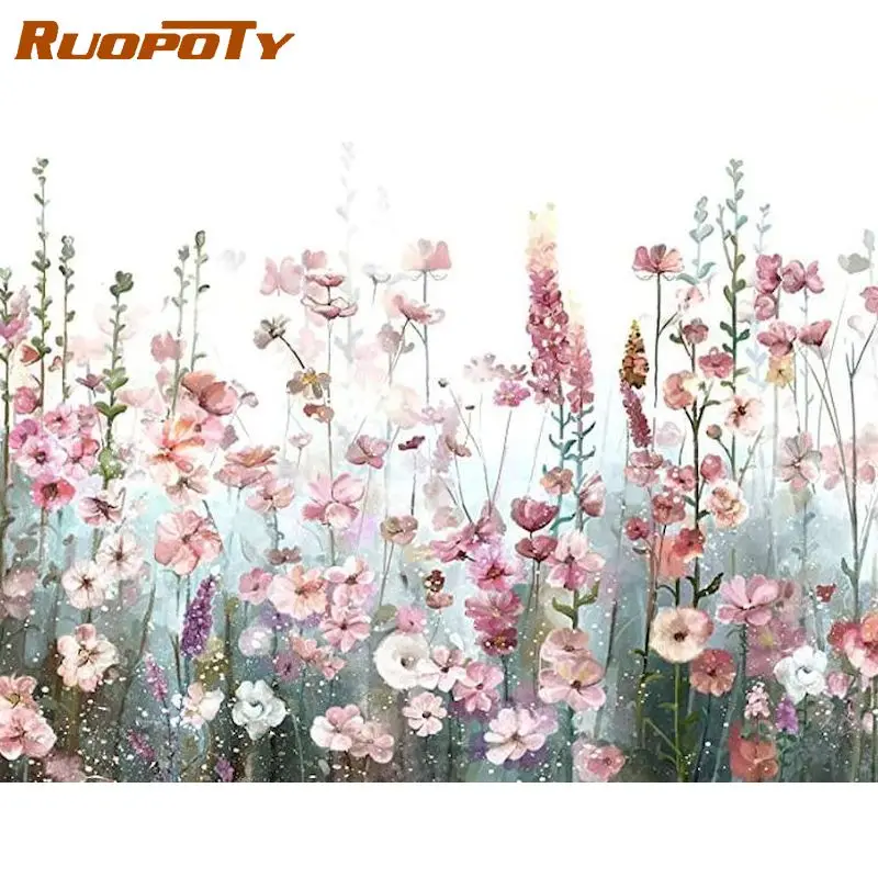 

RUOPOTY Paint By Number Flowers Hand Painted Painting Art Gift DIY Pictures By Numbers Pink Flower Kits Drawing On Canvas Home D