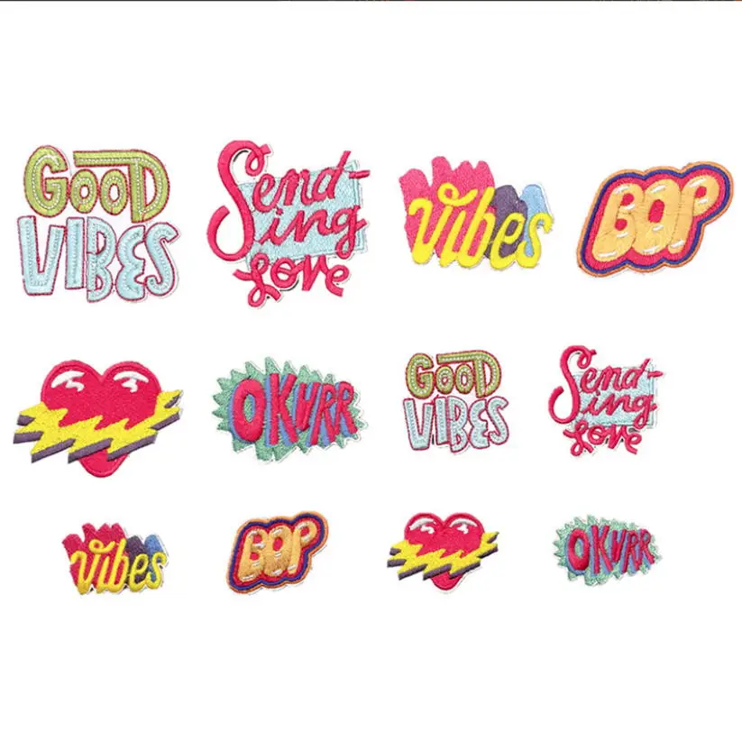 

10 Pcs Words Badges Embroidery Patches Embroidered Clothing Hat Bag Shoe Repair Material Phone Gift Box Decor DIY Accessory
