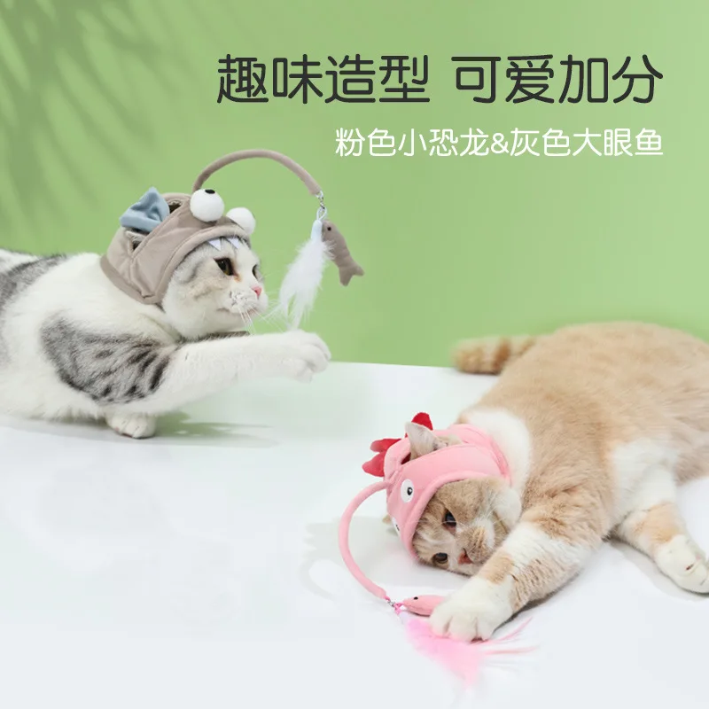 

Cat Hat Cap Funny Cat Toy Self High Relief Head Wear Stick Pet Dinosaur Headdress