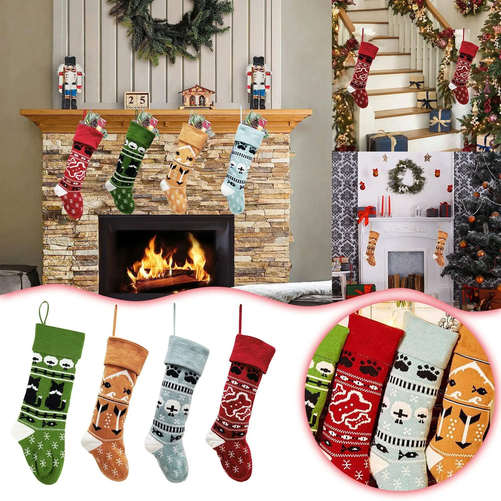 

Christmas Socks Pet Knitted Large Christmas Decorative Socks Gift Bag Socks Candy Bag Christmas Tree Decorations Christmas