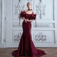 laxsesu elegant evening dresses burgundy long mermaid formal prom dress 2022 big bow sleeves cocktail party gown
