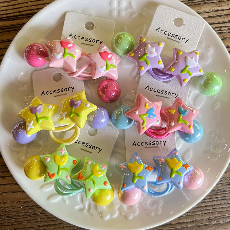 2 шт. Детские эластичные ленты для волос в форме звезд