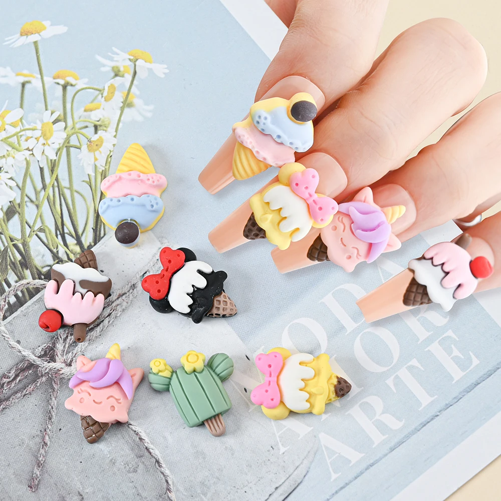 

20Pcs/Lot 3D Cartoon Doll Resin Nail Charms Decorations For Nail Art Kawaii Sweet Ice Cream Cloud Mix Nail Ornaments 10-15mm