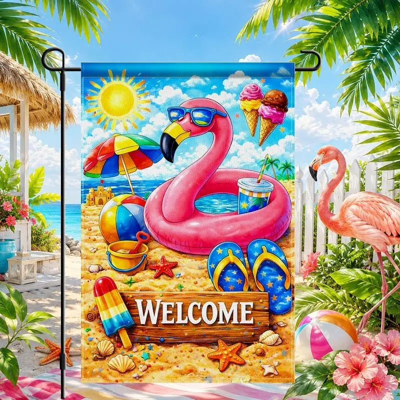 Флаг для сада IVN Summer Garden Flag, 12 x 18 дюймов, розовый фламинго, двусторонний, декоративный, из мешковины, для бассейна, двора, пляжа, летнего отдыха (art.: 3920db2b2fa4f) - 3920db2b2fa4f