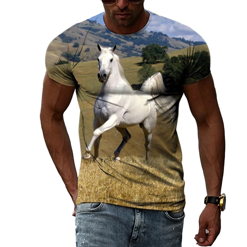 

Men T-shirts Animal Horses 3D Print Funny Graphic T Shirt Summer Fashion Casual Short Sleeve Clothing Boy Girl Motion Tees