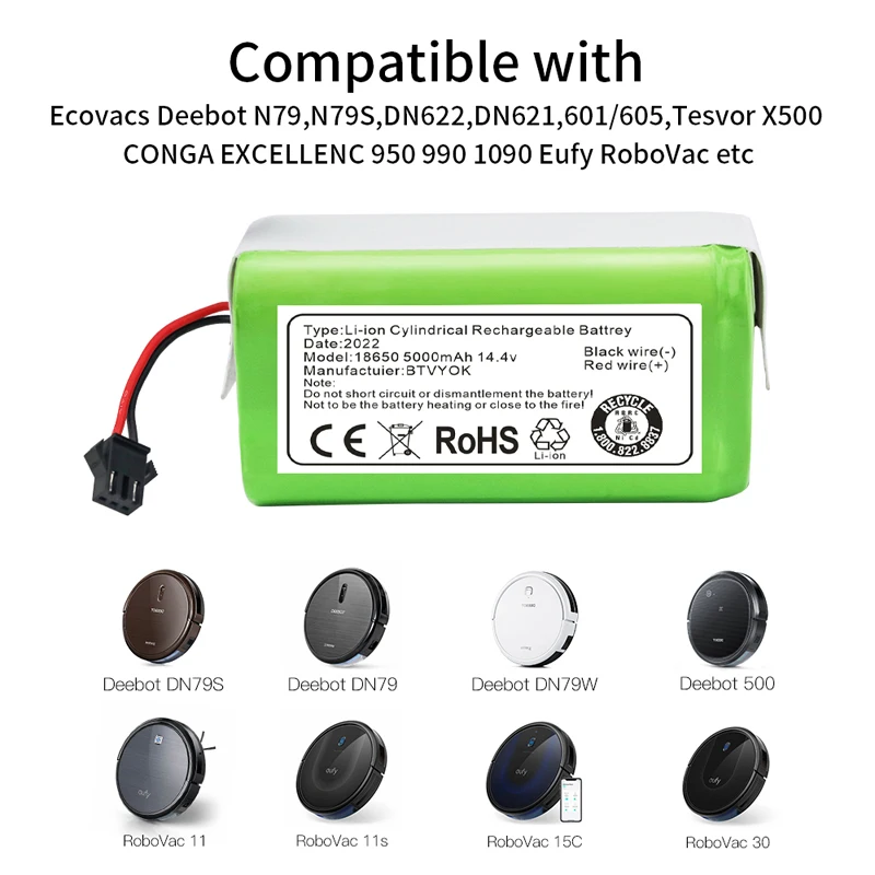 Новый литий-ионный аккумулятор 14 4 В 5000 мАч для Conga Excellence 990 1090 Ecovacs Deebot N79 N79S DN622 Eufy