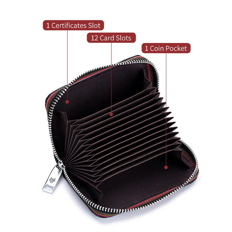 Practical Coin Card Purse Blocking Genuine Leather Wallet Women and Men's Anti-Theft Credit Card Holder Card Cover Zipper 1X