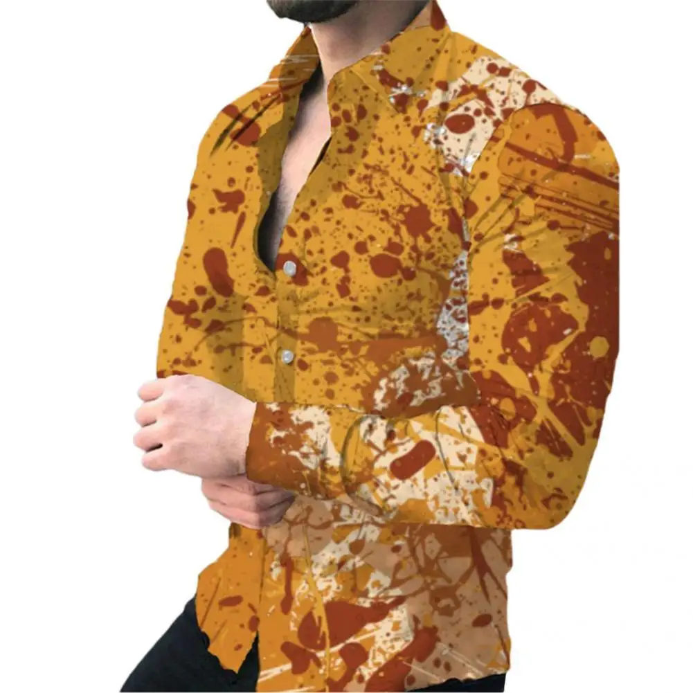 

Useful Casual Shirt Wearable Patchwork Men Top Turn-down Collar Formal Tops