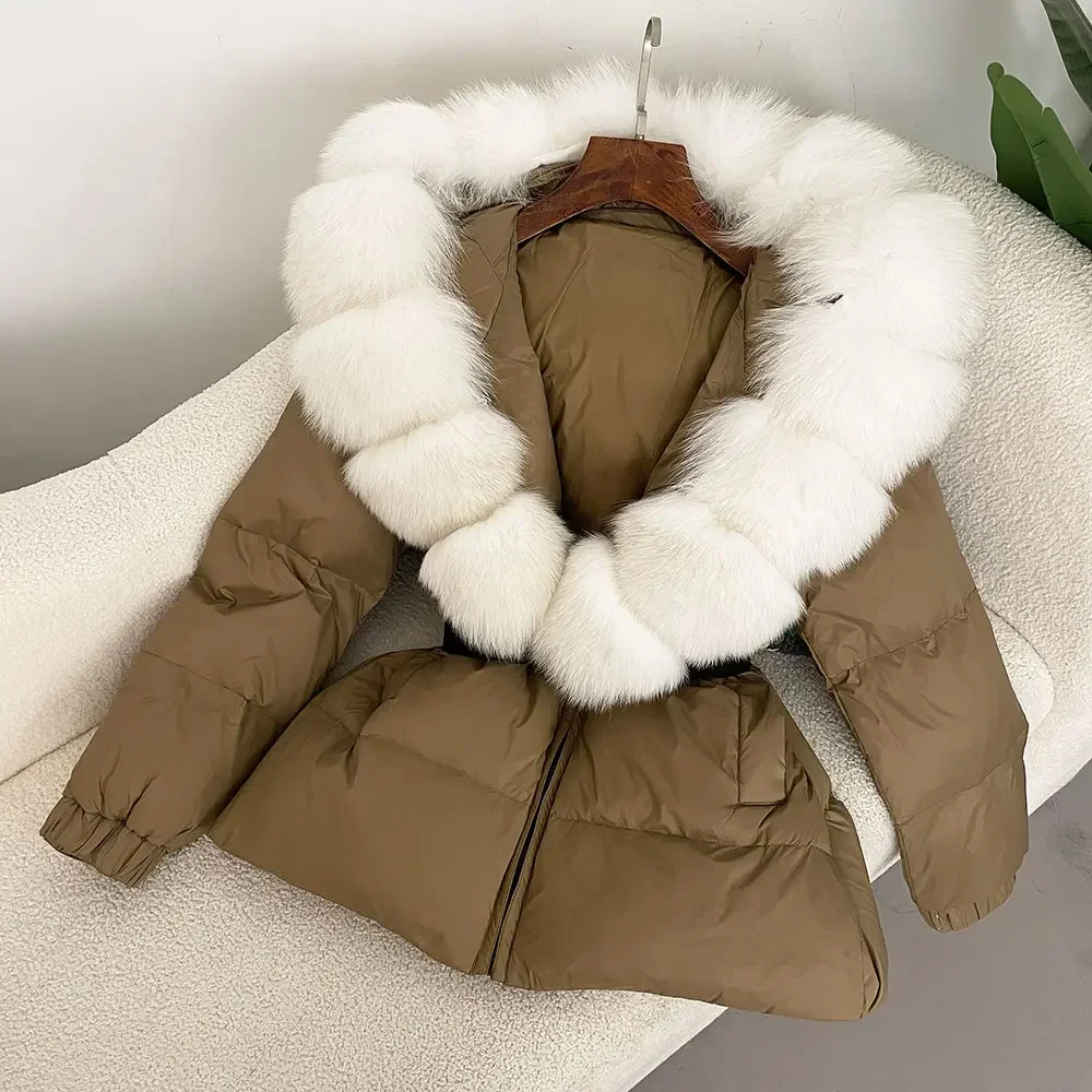 Модная зимняя куртка 2024 женская из натурального лисьего меха с воротником и